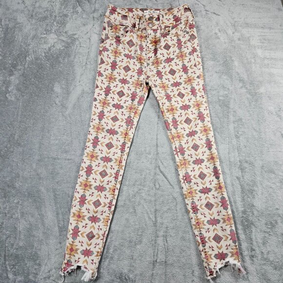 We the Free People Jeans Womens 25 Wild Child Aztec Print Skinny Boho Raw Hems - Picture 3 of 14